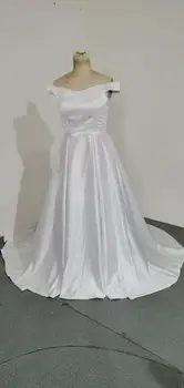 Beskeden Simpel Bryllup Kjoler Vintage Satin Off Skulderen A-line Wedding Dress, Country Garden brudekjolen 13135
