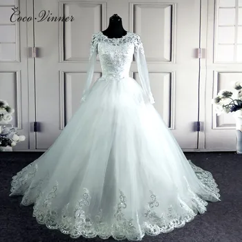 Vestido de noiva arabisk Muslimske Elegante Lange Ærmer Brudekjole skræddersyet Applique Perler Bride Wedding Kjoler W0049 15056