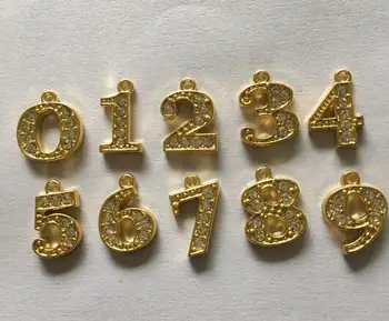 Rhinestones Guld Farve Nummer Vedhæng 200PCS/meget 0 - 9 Passer Til DIY Telefon Strimler & Nøgleringe 181264
