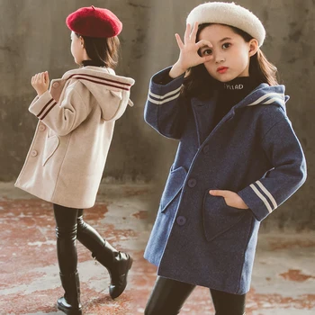 JXYSY Vinter Frakke Til Piger Tykke Uldne Jakke Til Piger, Mode Plaid Kids Overtøj til Efteråret England Teenage-Tøj Til Piger 5823