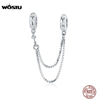WOSTU 925 Sterling Sølv Silicium Sikkerhed Kæde, Charme Passer Oprindelige Armbånd, Vedhæng Zircon Sølv Enkle Smykker CQC1419 91