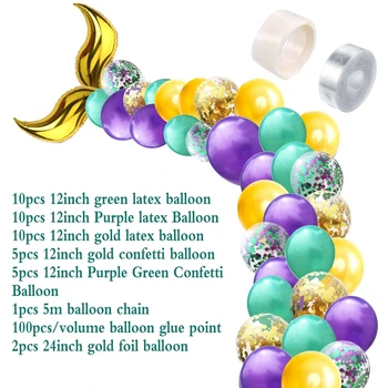 42pcs Havfrue Balloner DIY-Flerfarvet Konfetti Ballon Bryllup Ballons Fødselsdag Dekoration Baby Brusebad Arch Forsyninger