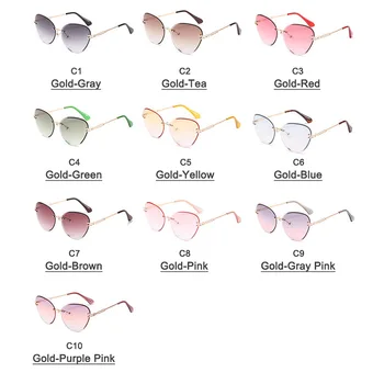 Moderne Rammeløse Trimmet Solbriller Stor Ramme Cat Eye Briller Gradient Farve Nye Briller Kvinder