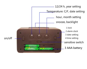Nem Indstilling Træ-Digital Vækkeur til Soveværelse med Temperatur, Dato, Baggrundslys, Snooze-Funktioner, der Ikke Tikker
