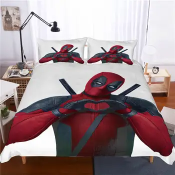 Marvel Deadpool hero 3D-sengetøj sæt Single Tvilling, Dronning, dyne, sengetøj dynebetræk Pudebetræk Voksne Børn, Gift soveværelse
