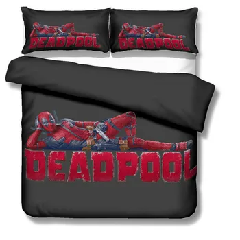 Marvel Deadpool hero 3D-sengetøj sæt Single Tvilling, Dronning, dyne, sengetøj dynebetræk Pudebetræk Voksne Børn, Gift soveværelse