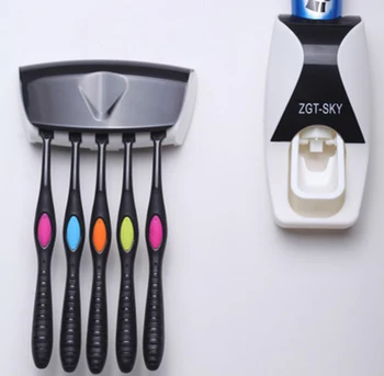 Automatisk Tandpasta Dispenser Tandbørsteholder Storage Rack Vægophæng Indehaveren Badeværelse Tilbehør Tandpasta Squeezer Sæt 10142