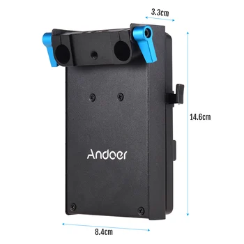 Andoer V Batteri Mount Adapter Plade med Dobbelt Hul, Stang Klemme Dummy Batteri Adapter til BMCC Canon for Audio Recorder Mikrofon
