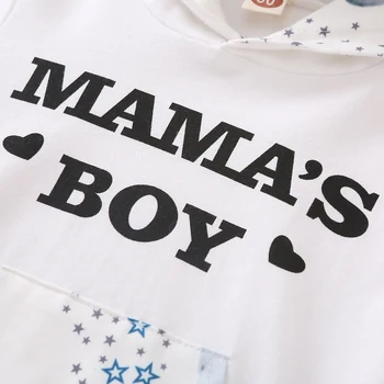 2021 0-18M Efterår Forår lille Barn Spædbarn Nyfødte Baby Boy Tøj Sæt Mama ' s Boy Brev Hættetrøjer Bukser Tegnefilm Udstyr
