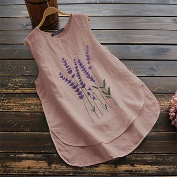 Plus Størrelse Tunika Toppe til Kvinder Asymmetrisk Bluse ZANZEA 2021 Stilfuldt Sengetøj Blusas Kvindelige Ærmeløs Sommeren Chemise Shirts, Tunika