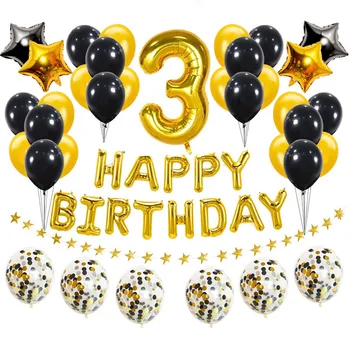 37pcs Rose Gold Nummer 3 Folie Balloner Sæt 3rd Birthday Party Dekorationer Baby Dreng Pige 3 År tillykke med Fødselsdagen Indretning Pink Blå