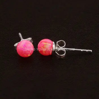 925 Sølv Stud Øreringe Til Kvinder Mode Smykker Øreringe Med 5mm Pink Opal Kugle 10201