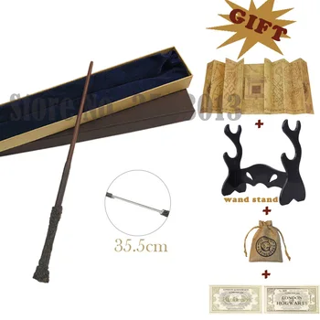 34 Former Hermione Metal Core Magic Wands Med Gringott Mønt Taske Marauders Map Billet Wand Rack som gaveæske Pack