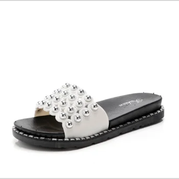 Sommeren nye stil, cool slipper han edition sandal gå ud tøffel pearl tyk eneste lille frisk uden slid kvinders sko