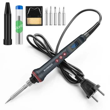 Handskit 90W Digital Elektrisk loddekolbe kit Termisk Kontrol loddekolbe med 4 Wire Kerne og 5 Tips Svejsning Værktøjer