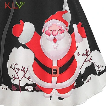Jul Kjole Santa Claus Udskrive Off-Shoulder Vintage Kjole Kostume Tøj Evening Party Dress Elegante Kvinder Vinter Kjole 19Sp