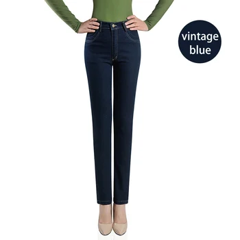 Grundlæggende Høj Talje Jeans Kvinder, Mødre Jeans Denim Bukser Efterår Og Vinter 2020 Damer Vintage Blå Plus Size Jeans Bukser Koreanske Bukser