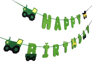 Grøn Traktor tillykke med Fødselsdagen Følte Banner Vimpel Gård Garland for Konstruktion køretøj logge skov tema fødselsdagsfest Indretning