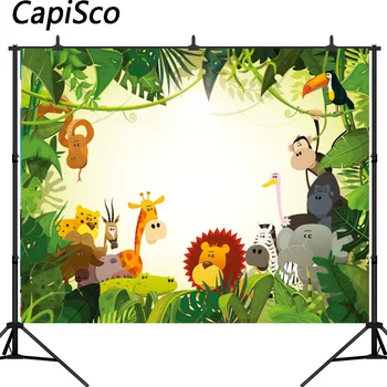 Capisco Jungle Safari Part Foto Baggrund Dyr, Skov Fotografering Baggrund Baby tillykke med Fødselsdagen Tema Fest Banner indretning