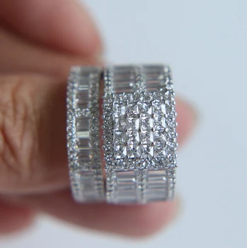 2017 ny ankomme luksus prinsesse søde AAA cubic zirconia bling gnister par bryllup engagement ring sæt