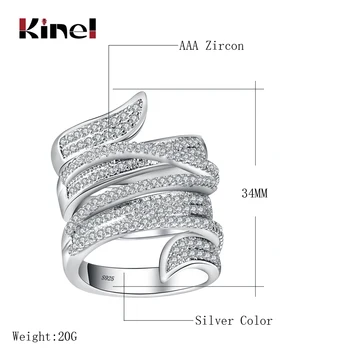 Kinel Nyeste Design Ring i Sølv Farve Bohemia Store Ringe For Kvinder Centrosymmetric Kanal Indstilling Smykker, 5 Multi-lag CZ Gave