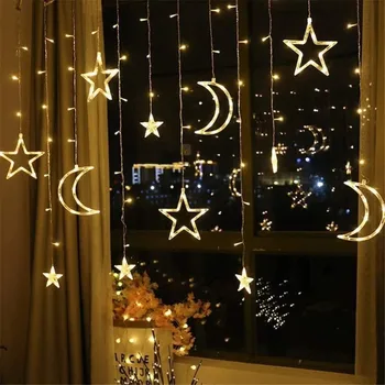 Led Curtain String Lys 3,5 M 138leds Stjernede Månen Jul, Ramadan Garland Romantisk Ferie Lys Til et Bryllup Part Deco - 10379