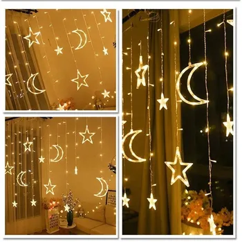 Led Curtain String Lys 3,5 M 138leds Stjernede Månen Jul, Ramadan Garland Romantisk Ferie Lys Til et Bryllup Part Deco -