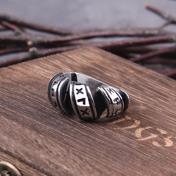 Aldrig Fade viking rune Spiral af rustfrit stål ring glat mode populære north europe gave amulet smykker med træ-box