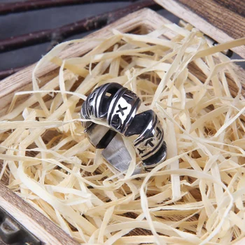 Aldrig Fade viking rune Spiral af rustfrit stål ring glat mode populære north europe gave amulet smykker med træ-box