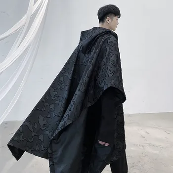 Mænd 3D Mønster hættekappe Mid-Længde Trench Coat Mandlige Kvinder Streetwear Gotisk Punk Løs Cardigan Jakke, Overtøj