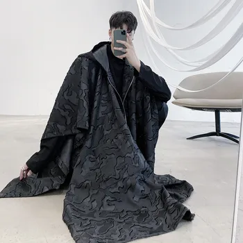 Mænd 3D Mønster hættekappe Mid-Længde Trench Coat Mandlige Kvinder Streetwear Gotisk Punk Løs Cardigan Jakke, Overtøj