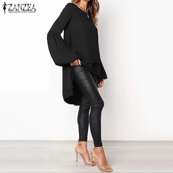 Mode til Kvinder Asymmetrisk Bluse 2021 ZANZEA Elegante Puff Ærme Toppe Lagdelt Blusas Kvindelige Solid Blusas Plus Size Tunika Toppe