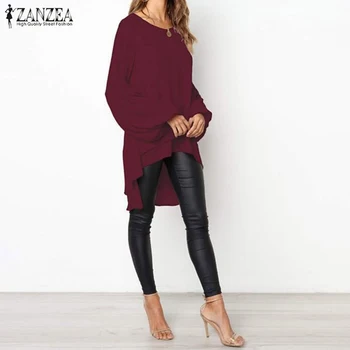Mode til Kvinder Asymmetrisk Bluse 2021 ZANZEA Elegante Puff Ærme Toppe Lagdelt Blusas Kvindelige Solid Blusas Plus Size Tunika Toppe
