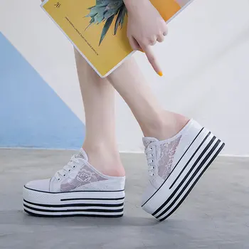 Sommeren Kvinder mesh Blonde Casual Sko fladskærms-platform-wedge sko højde stigende hul hul åndbar sneakers tøfler B094