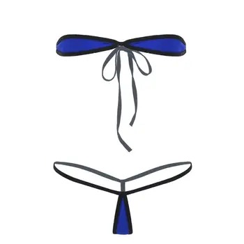 Dame Sommer Bikini Badetøj Minimal Dækning Micro Bikini Sæt Undertøj Stropløs Tie-on Tube Bh Top med g-streng G-Streng Trusser