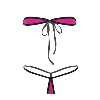 Dame Sommer Bikini Badetøj Minimal Dækning Micro Bikini Sæt Undertøj Stropløs Tie-on Tube Bh Top med g-streng G-Streng Trusser