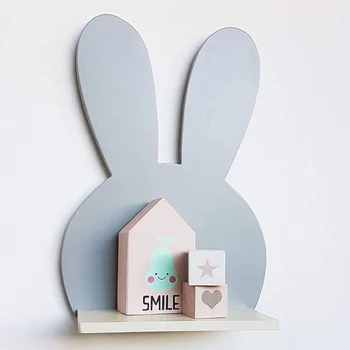Nordisk Stil Træ Hylde Baby Kids Room Dekoration Dejlige Kaniner Bære Storage Rack Svævende Hylder Home Decor Organizer