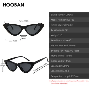 HOOBAN Sexet Cat Eye Solbriller Kvinder Brand Designer Trekant Sol Briller Mode Gennemsigtig Ramme Ocean Farve Linse Nuancer UV400