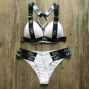 Sexet 2019 bikini sæt Brev print badedragt kvindelige push up Bandage sorte badetøj kvinder Biquini Svømme badedragt Badende