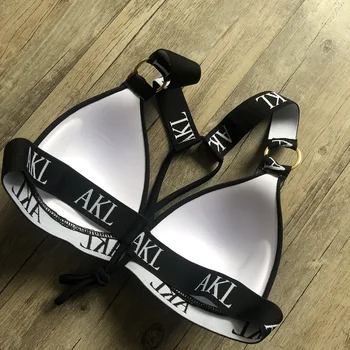 Sexet 2019 bikini sæt Brev print badedragt kvindelige push up Bandage sorte badetøj kvinder Biquini Svømme badedragt Badende
