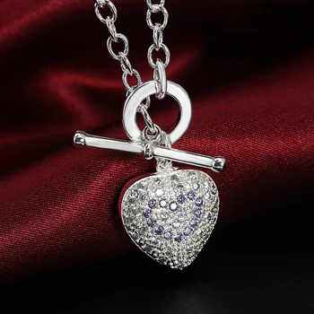 Nye 925 Sterling Sølv Halskæde Med Zircon Krystal Hjerte Halskæde Til Kvinder Smykker Gaver