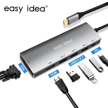USB-C-Hub Type C Adapter Splitter Multi USB 3.0-HDMI, VGA-Port Flere USB-C Boligareal Expander Til Macbook Pro-Computer Tilbehør