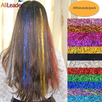 Alileader 12colors Sparkle Hightlihgt Flerfarvet Glimmer Hår 600stands/pack Syntetiske Udvidelse Glitter Fe Hår Til Piger