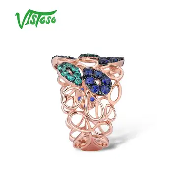 VISTOSO Ægte 9K 375 Rose Gold Hul Ring Til Lady lab Oprettet Safir & Emerald Fashionable Unikke Smarte Party Fine Smykker 10663