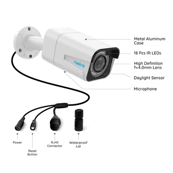 Reolink 4K Kamera PoE Bullet Night Vision Mic Motion Detection Udendørs Add-on Cam KUN for Reolink NVR B800