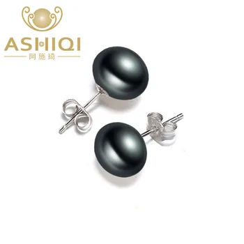ASHIQI Vintage Sort Natural Freshwater Pearl Stud Øreringe Ægte 925 Sterling Sølv øreringe Til Kvinder mode Smykker 2019