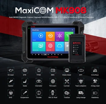 Autel MaxiCOM MK908 OBD2 Bil Diagnostisk Værktøj 12 sprog ECU Kodning PK MS908 MK908 PRO OBD-2 Auto Scanner 80 + software OBD1
