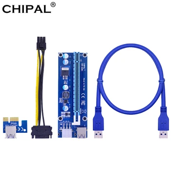 CHIPAL 10stk VER006C PCI-E Riser Card PCIE 1x til 16x Extender + 60CM USB 3.0 Kabel - / SATA til 6Pin Netledningen til BTC LTC Minedrift