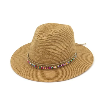 Sommeren Papir, Halm Jazz Hat til Kvinder Udendørs Dame Fladskærms Randen Fedora Panama Cap Bånd Dekoration Holiday Beach Hatte GH-630