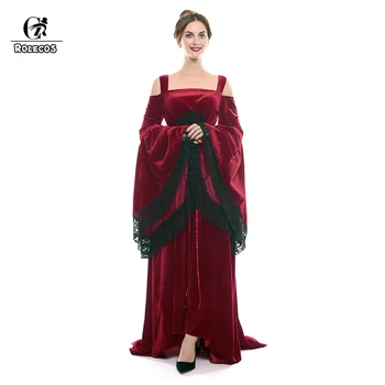 ROLECOS Kvinder Rød Blå Sort Grøn Middelalder Renæssance Victorianske Aften Kjoler Velvet Trompet Ærmer Kostume Kvinder Halloween